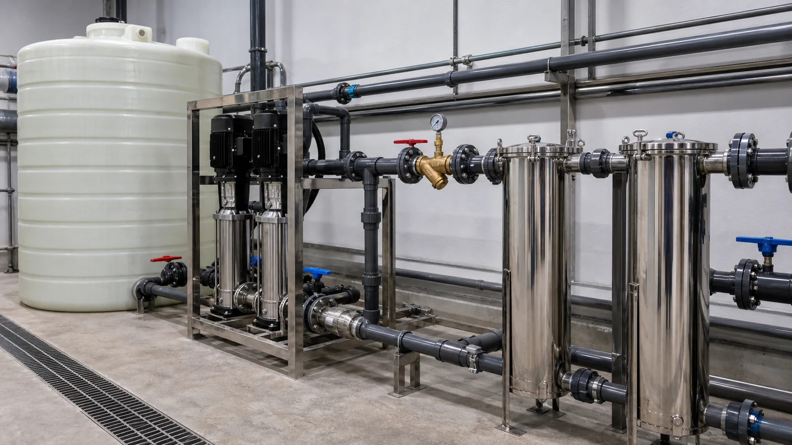 Raw water tank and system inlet